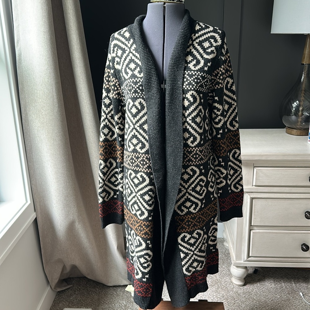 CJ Banks Black and Brown Geometric Cardigan